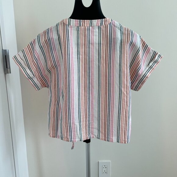 EUC Women's Gap Tie-Front Top, multi color stripe, linen blend - medium - Picture 4 of 7